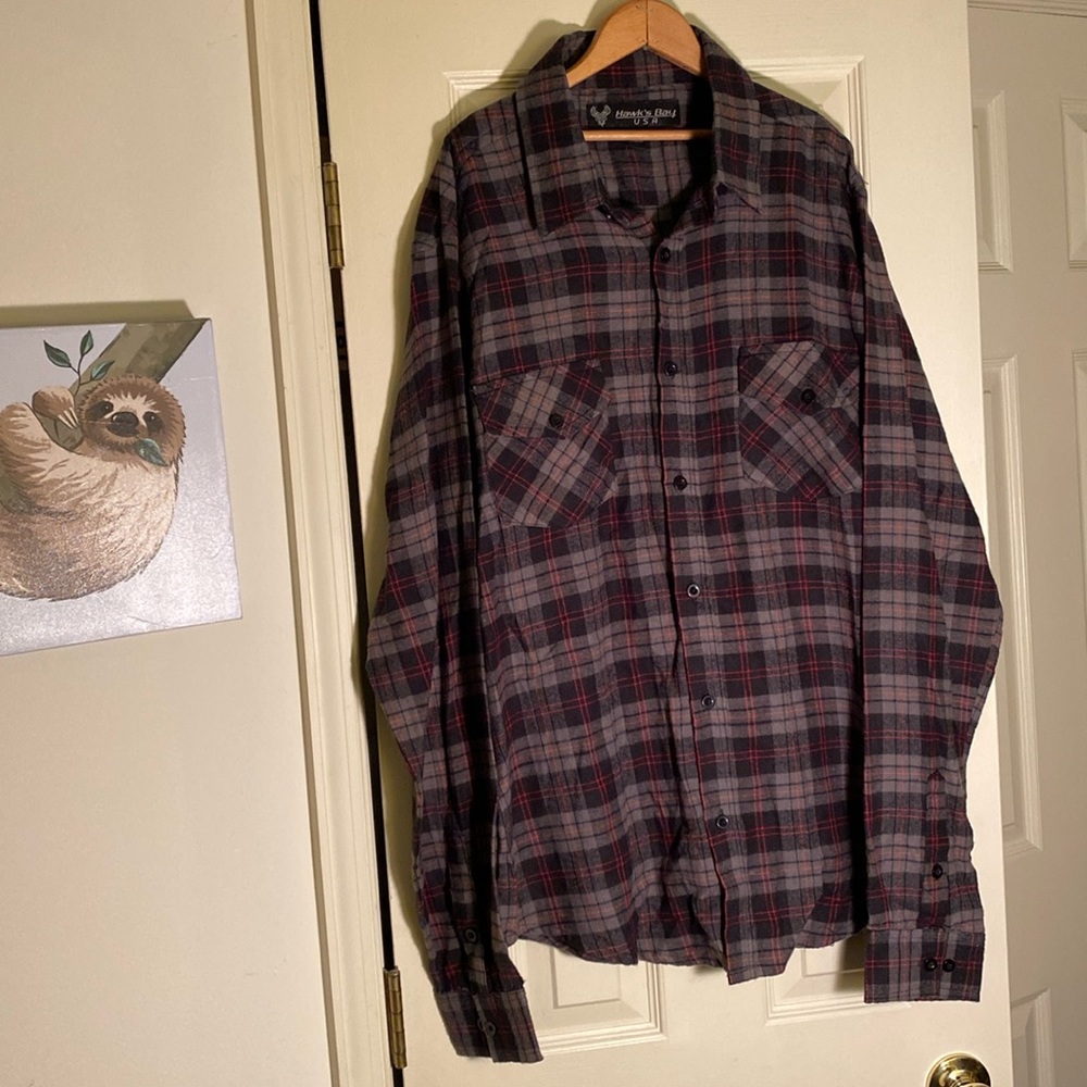 Hawk’s Bay Gray Black Plaid Flannel Long Sleeve Button Down Shirt Men’s L